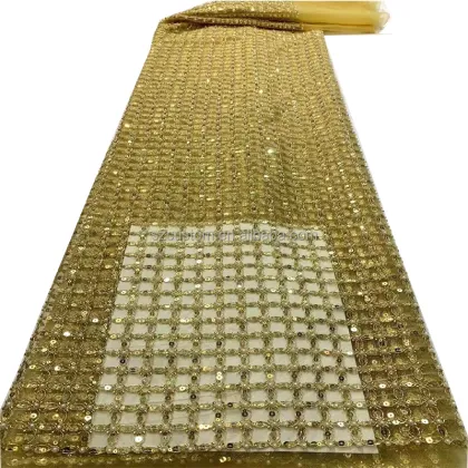 Handmade Sequin Embroidered Bridal Bead Net African Lace Fabric