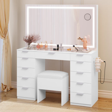 Anpassbares Luxus -Make -up -Waschtisch mit Lagerschubladen, Spiegel und Beleuchtung