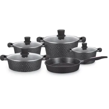 Die Cast Small Diamond Glass Lid Non-Stick Cookware Set with Marble Coating