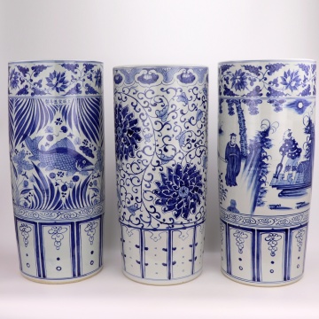 Cheep Hand Painted White Background Blue Painting Umbrella Stand - RZFH19-A/B/C Porcelain Ceramic Home Decor