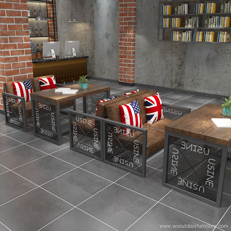 Industrial Restaurant Project Furniture Cafe Hamburger Shop Bar KTV Club Metal Leather Restaurant Sectional Sofa Booth Seating
