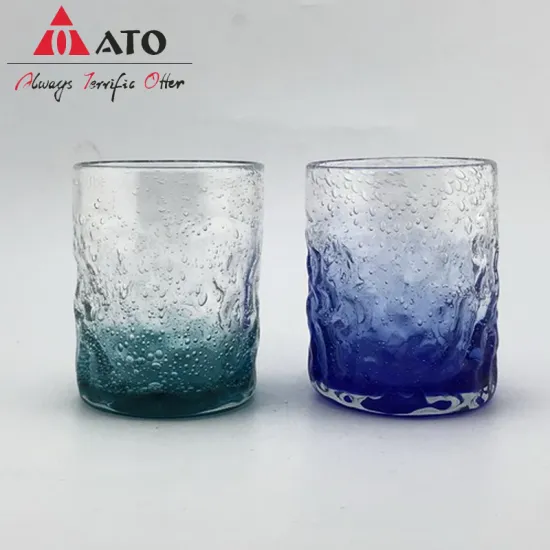 Bubble Tumbler Glass Cup With Blue
