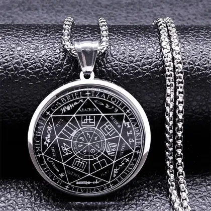 High Quality Stainless Steel Seven Archangel Protection Round Pendant Necklace