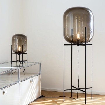 Modern Nordic Amber Smoky Grey Glass Table Lamp with 4 Legs