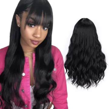 Vigorous Water Wave Synthetic Hair Wigs Black Long Wigs with Bangs For Women Cosplay Middle Part Pink Black Purple Brown Wig