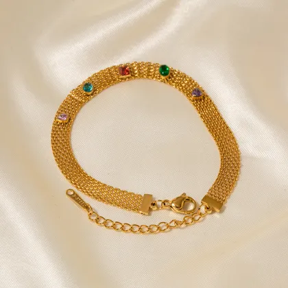 Elegant Colored Gemstone Charm Bracelet with 18K Gold Plating