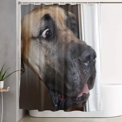 Animal Great Dane Dogs Funny Shower Curtain Astonished Labrador Staring At Your Naked Body Bathroom Curtain Decor With 12 Hooks