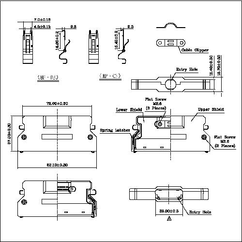 1.27mm Series Shielded Backshell Kits 100P Straight Exit With Spring Latchs HPMCS02-100XS