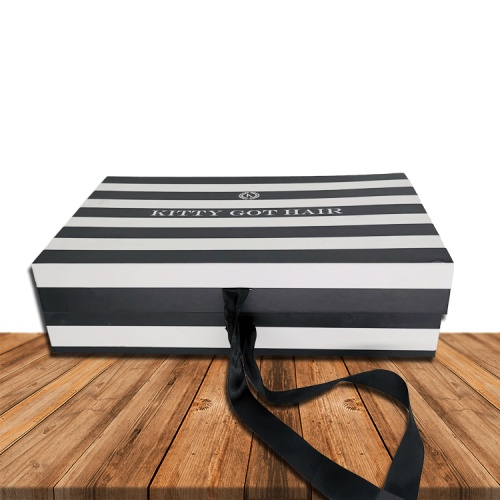 Custom Printed Magnetic Foldable Box with Ribbon Black