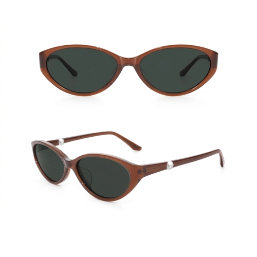 Retro Oval Pearl Temple UV400 Sunglasses