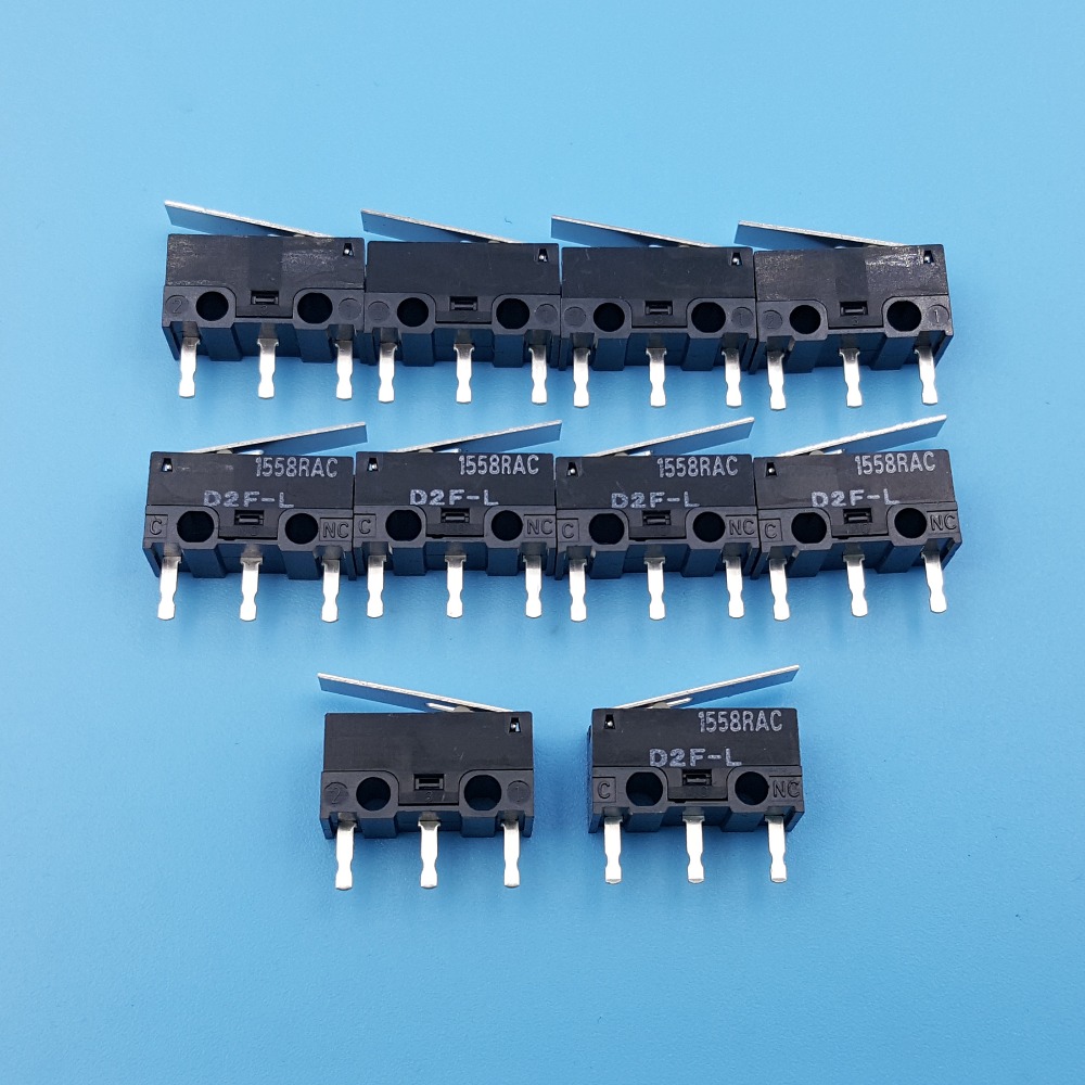 10Pcs OMRON D2F-L 3Pin PCB Mount Hinge lever Subminiature Basic Limit Switch SPDT