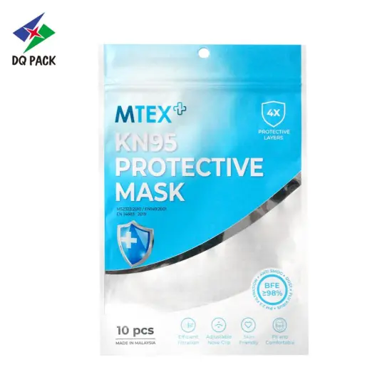 Medical mask packaging bag three side seal bag with zipper for mask packaging