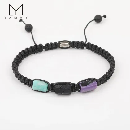 Boho Style Adjustable Black Tourmaline Beaded Bracelet