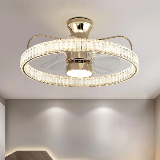 Modern Luxury Crystal LED Chandelier with Invisible Remote Control and Dimming Function for Living Room Ceiling Fan Lighting