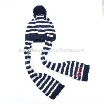 earmuff long pom pom warm knitted scarf and hat