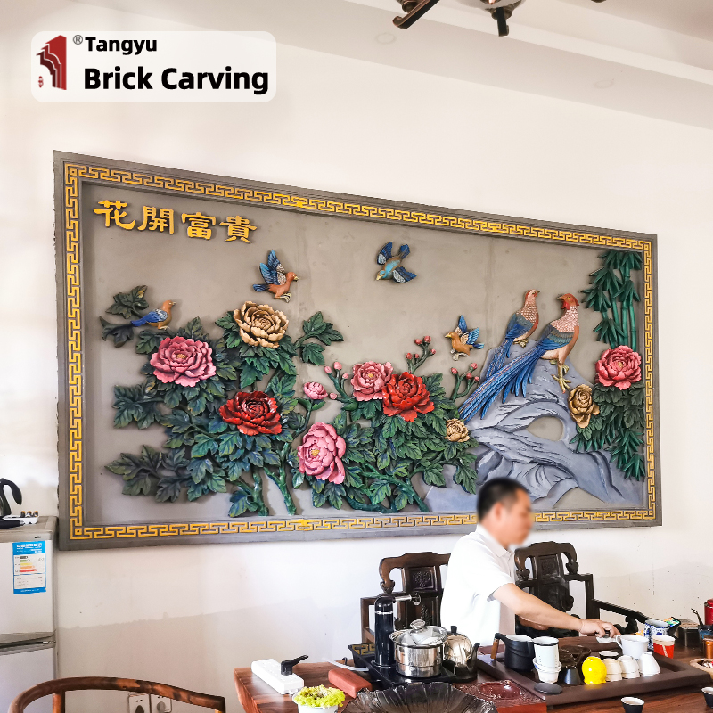 Chinese style flower blooming rich and noble relief sculpture