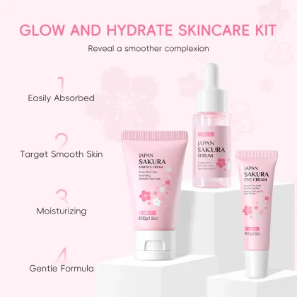 LAIKOU Sakura Facial Set: Moisturizing Skin Care for Fine Lines & Brightening