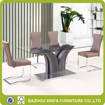 New design luxury MDF wood single leg glass top dining table