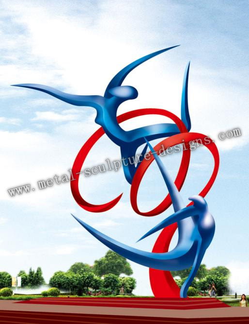 Abstract stainless steel Sculpture - sports figures