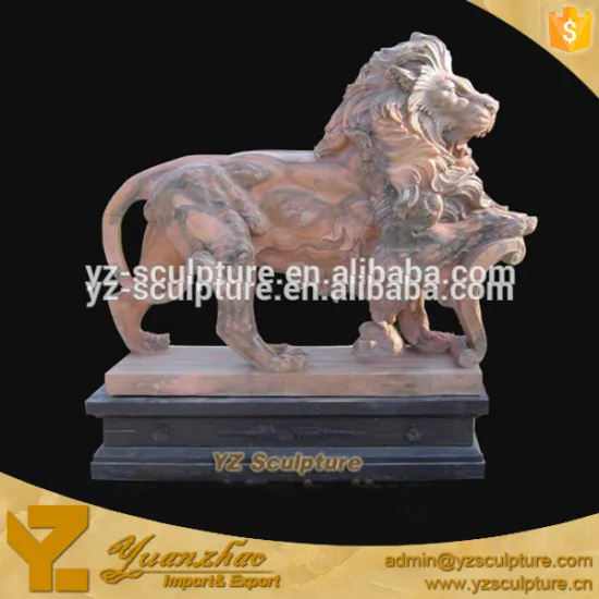 garden decoration life size sunset red marble standing lion statue