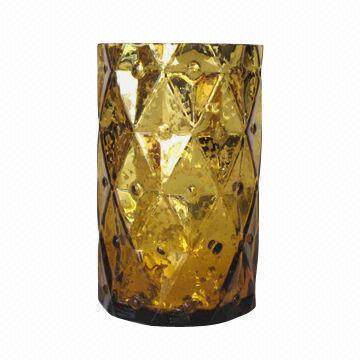 Gilt glass candle holder with pattern