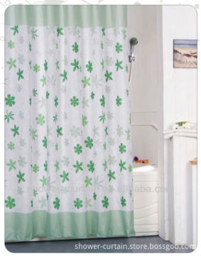 polyester fabric printed simple flower shower curtain white and green colour
