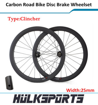 High Quality carbon road wheelset disc brake clincher 25mm width 50mm depth bike/bicycle wheels 24 holes