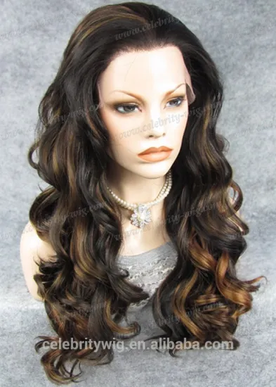 Blonde body wavy Synthetic ombre lace front hair wig for ladies