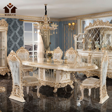Set Makan Rococo Gaya Mewah Berkualiti Tinggi: Ukiran Kayu Kerusi dan Meja Chic untuk Bilik Makan yang Setia