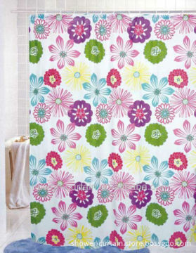polyester fabric shower curtain with printing flower