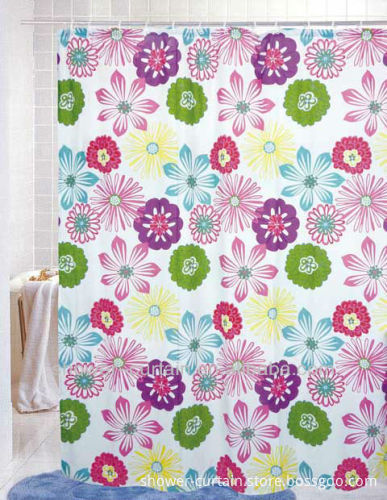polyester fabric shower curtain with printing flower