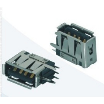 USB A receptacle angle upright extra short body