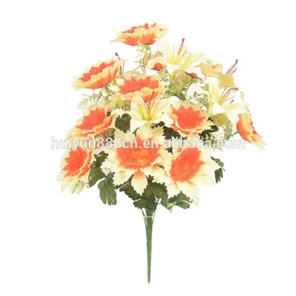 Glossy fabric decagonal chrysanthemum big lily artificial mixed flower