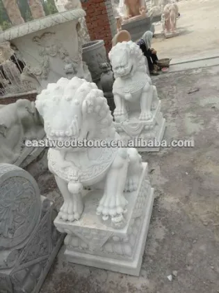 white marble lion statues