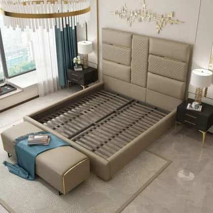 Customizable Modern Luxury Bedroom Furniture - Golden Stainless Steel Bed