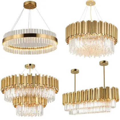 Modern Hanging Luxury Chandelier Brass Crystal Ceiling Lamp
