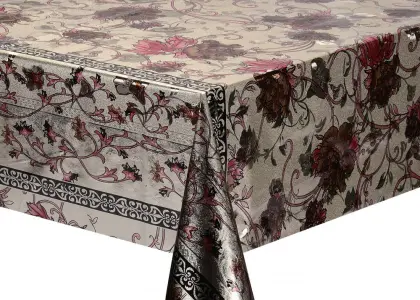 Double Face Emboss printed Gold Silver Tablecloth Brown