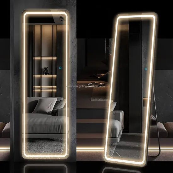 Free-Standing, Tall Lighted Floor Mirror with Wall-Mounting Option: Complete with Dimmable & 3-Color Lighting for Enhanced Bedroom Décor