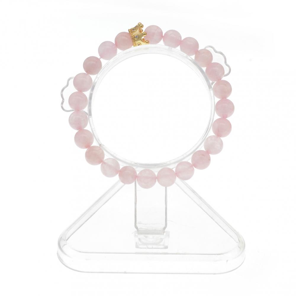 Bracelet fait main avec couronne en or rose et quartz avec perles rondes de 8mm, femmes