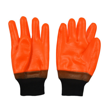 Fluorescent orange PVC coated gloves Foam insulated linning