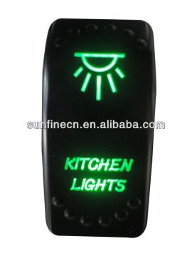 12V 24V Auto/Marine LED Rocker Switch Waterproof Laser Etch cover with Kitchen Light Green Light