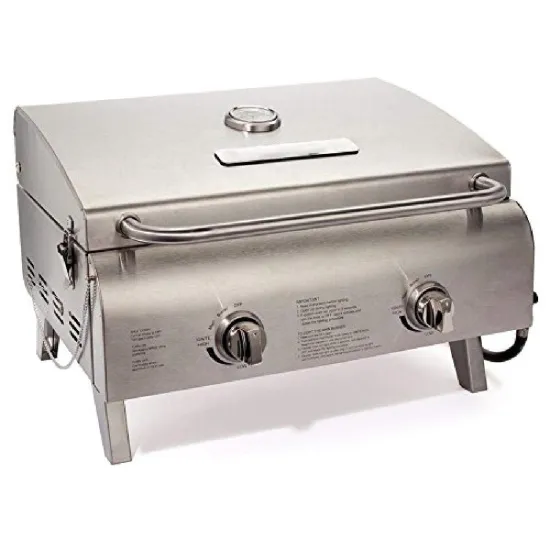 Hot sale Chef's Style Portable Propane Tabletop, Professional Gas Grill, Two-Burner, Stainless Steel BBQ gas grill