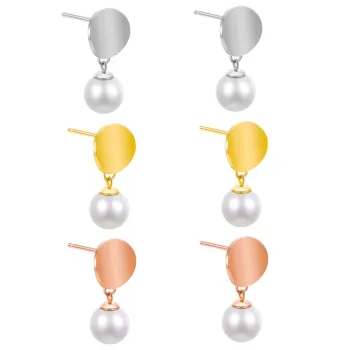 Korean Minimalist White Pearl Metal Pendant Earrings for Women