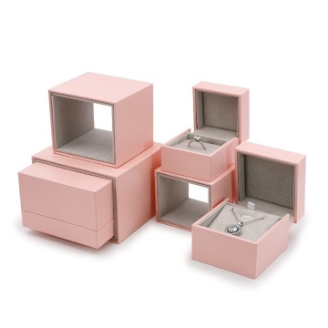 Luxury Wholesale Pink White Leather Ring Box with Outer Box - Custom Jewelry Gift Packaging
