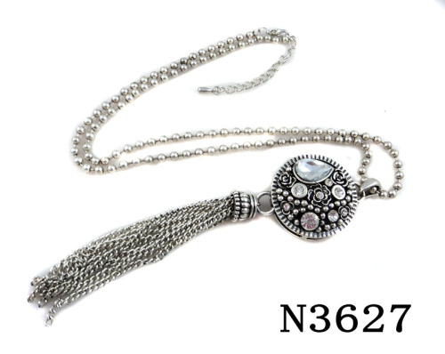 Statement Necklace, Fashion Antique Silver Necklace, Alloy Crystal Tassel Jewelry Necklace N3627
