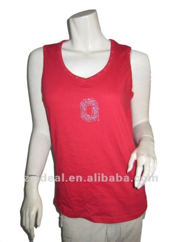 Fashion rhinestone ladies' single jersey cotton tank tops