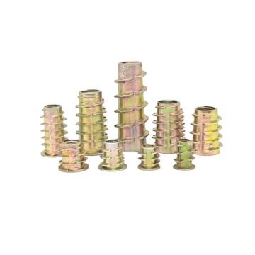 Yellow Galvanized Furniture Insert Nuts - M5, M6, M8 Metric Threads for Wood