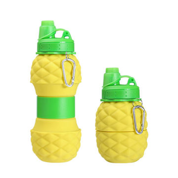 Botella de agua de silicona plegable de piña viaje portátil