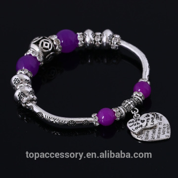 TBC6907-71 Fashion Silver Plated Jewelry Love Heart Charm Bangles Glass Beads Strand Bracelets for Women