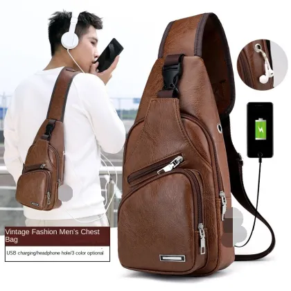 2024 New Korean Men's Soft Leather PU Chest Bag